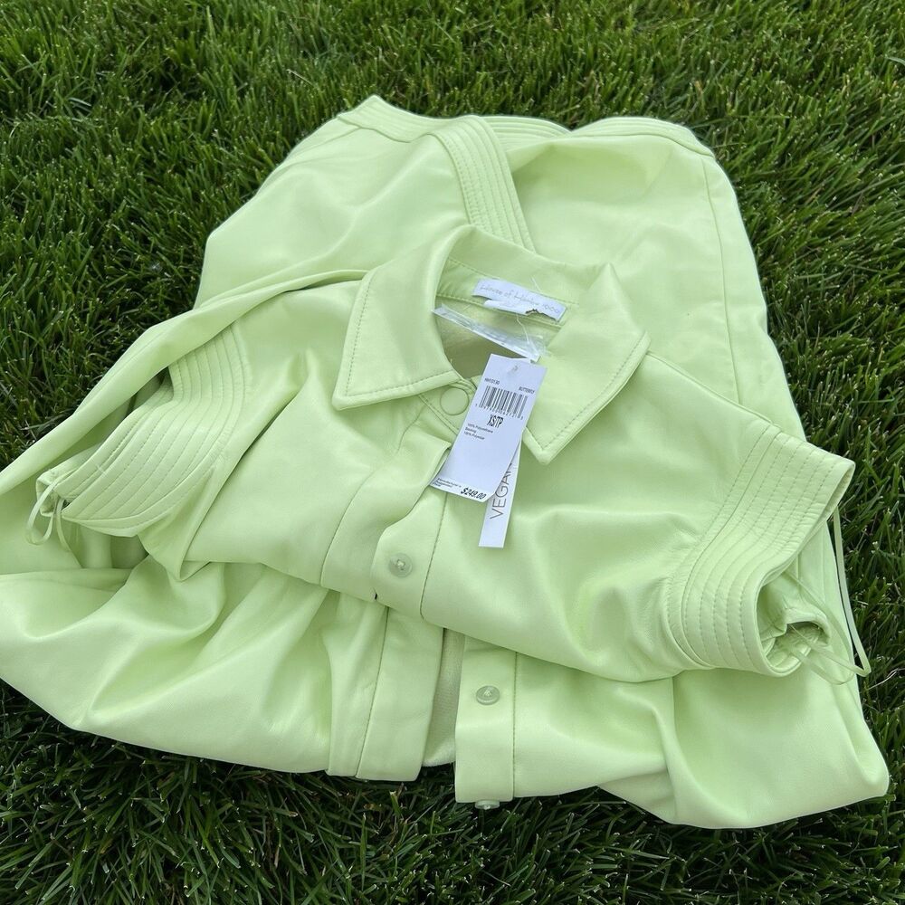 House of Harlow 1960 Women's‎ Lime Green Vegan Leather Midi Dress NWT $249 XS
